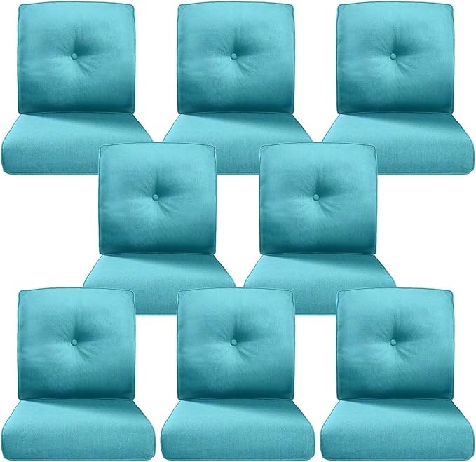 Belord Luxury 4" Thick Outdoor Cushion 8 Set - 22 x24 Inch 28D Sponge Filling Fade-Resistant Chair Cushion, Spill Proof Removable Patio Furniture Replacement Cushions for Sofa Bench Swing - Turquoise
