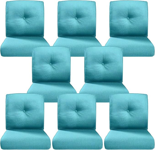 Belord Luxury 4" Thick Outdoor Cushion 8 Set - 22 x24 Inch 28D Sponge Filling Fade-Resistant Chair Cushion, Spill Proof Removable Patio Furniture Replacement Cushions for Sofa Bench Swing - Turquoise