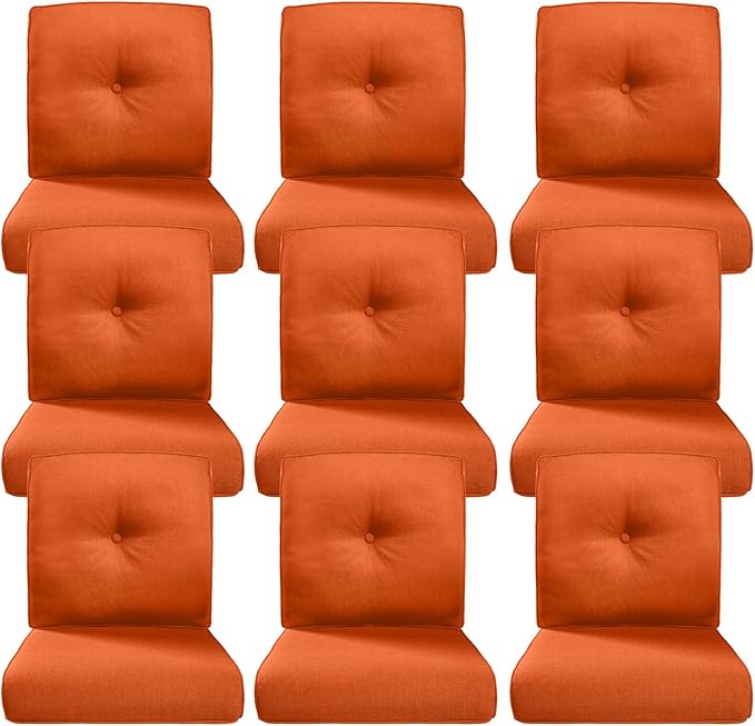 Belord Luxury 4" Thick Outdoor Cushion 9 Set - 22 x24 Inch 28D Sponge Filling Fade-Resistant Chair Cushion, Spill Proof Removable Patio Furniture Replacement Cushions for Sofa Bench Swing - Orange