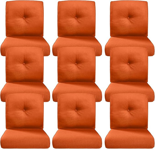 Belord Luxury 4" Thick Outdoor Cushion 9 Set - 22 x24 Inch 28D Sponge Filling Fade-Resistant Chair Cushion, Spill Proof Removable Patio Furniture Replacement Cushions for Sofa Bench Swing - Orange