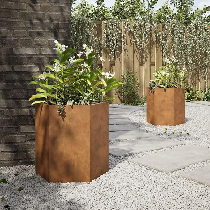 Garden Planter Set of 2 Rust-Brown Weathering Steel Medium Indoor Plant Holders Flower pots Plant containers for Indoor Backyard