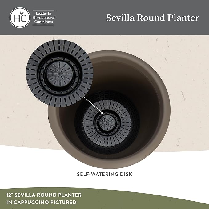 The HC Companies Sevilla Flower Planters - Outdoor & Indoor Planter - Round Self Watering Plant Pots for Herbs & More (14”, White, Pack of 2)