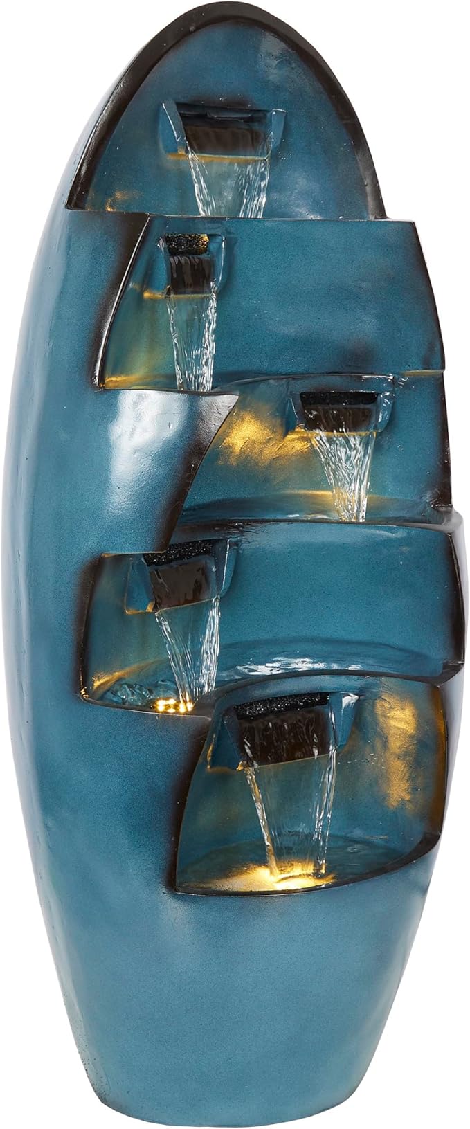 Alpine Corporation 39" Tall 5-Tier Cascading Waterfall Fountain with LED Lights, Outdoor Water Feature for Garden, Patio, Yard, and Deck, Blue