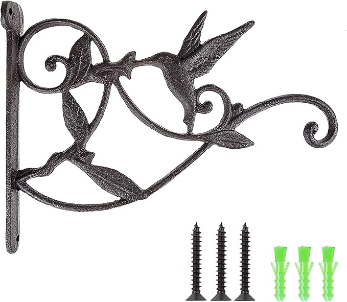 DEWEL Hanging Plant Bracket, Hummingbird Plant Hangers Outdoor Iron Hanging Baskets for Plants Decorative Wall Plant Hooks Brid Feeder Hanger Hook Hangers for Flower Basket Pot Lantern Wind Chime