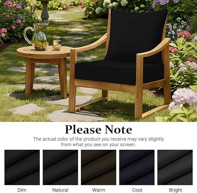 downluxe 22x22 Outdoor Chair Cushions, Waterproof Fade Resistant Patio Furniture Cushions with Handle & Removable Cover, Deep Seat Outdoor Cushions for Sofa, Couch and Patio Chairs, Black
