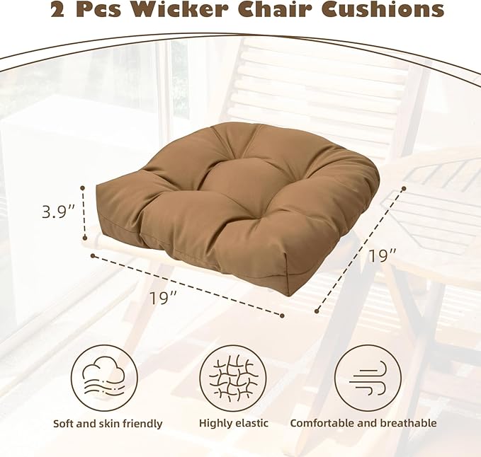 Outdoor/Indoor Chair Cushions, Blue Tufted Patio Seat Cushions Round Corner, 2 Pack Waterproof Chair Pads with Ties, 19"x19"x3.9"