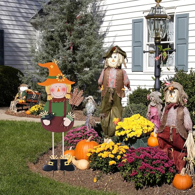 hogardeck Fall Decorations for Home Outdoor, 36" Metal Scarecrow Decorative Garden Stakes with Wheat Sunflower Crow for Fall Decor, Yard Signs for Garden Lawn Patio Porch Thanksgiving Decorations