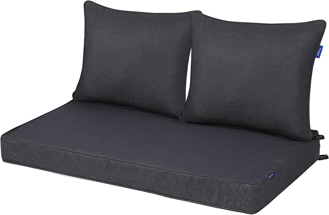 Outdoor Loveseat Cushion Set 44'' x 24'', Outdoor Cushions for Patio Furniture with Fastness Cover, Water Repellent Outdoor Seat Cushion and Couch Back Cushions for Bench, and Swing (Black Grey )