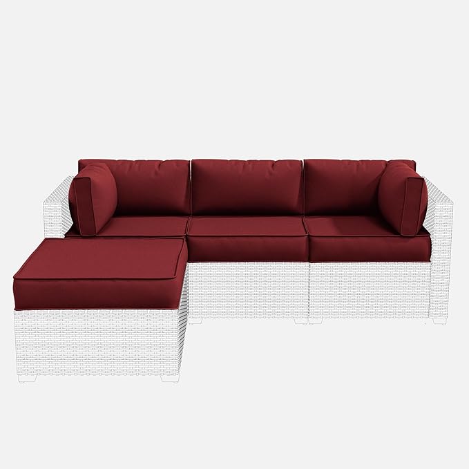 Patio Furniture Cushions, Replacement Outdoor Cushions for 4-Seat Patio Furniture, Waterproof Cushions for Outdoor Sectional Sofa Couch, Burgundy