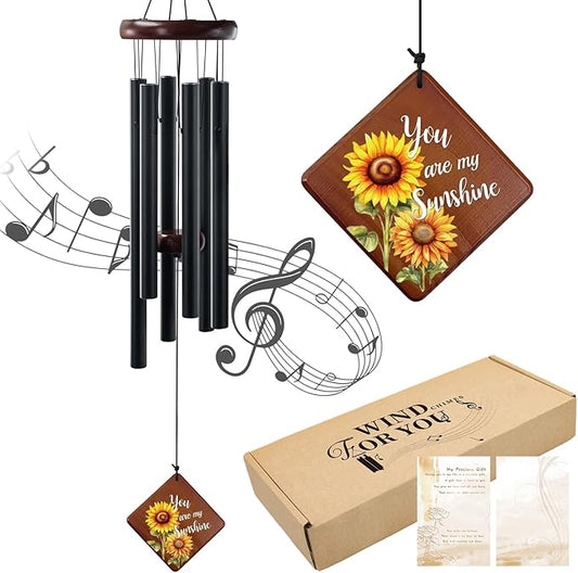 Wind Chimes for Outside, 36“ Sunflower Wind Chime for Friends Bestie Family & Loved One, Christmas Windchime Thank You Gifts with You are My Sunshine Saying