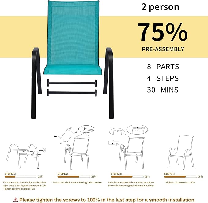 Stackable Outdoor Patio Dining Chairs with Backrest/Armrests for Lawn Garden Balcony Deck Camping-Set of 2 Or 4 (4, Turquoise)