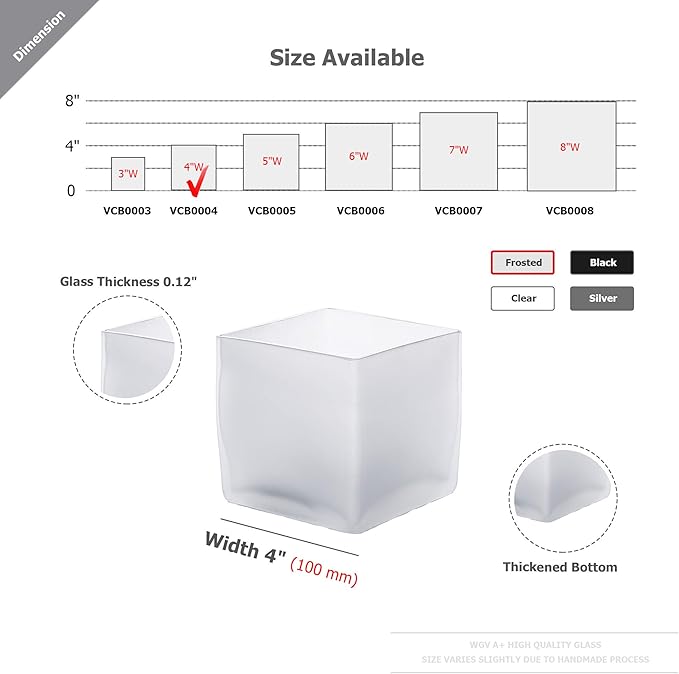 WGV Cube Glass Vase Bulk, Candle Holder, 5"x5"x5", Frosted Elegant Floral Accent Container Planter Terrarium Storage for Wedding Party Ceremony Event Office Home Decor, 12 Pieces