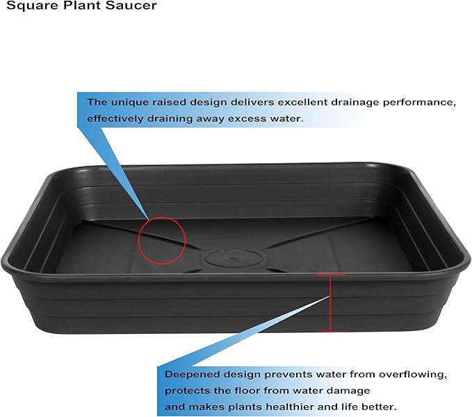 6 Inch 4 Pack Square Plant Saucer Tray, Heavy Duty Plastic Plant Saucers for Indoors Outdoor, Flower Planter Drip Trays for Pots, 6 8 10 12 14 16 18 20 inch, Growing Trays (6"-Black)
