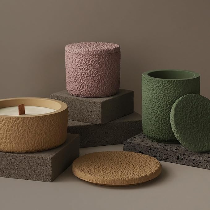 Storage Boxes with Lids - Creative Silicone Molds Set, Concrete Round Stripe Bottle Making Moulds for Storage and Candle Holder (A-Rough)