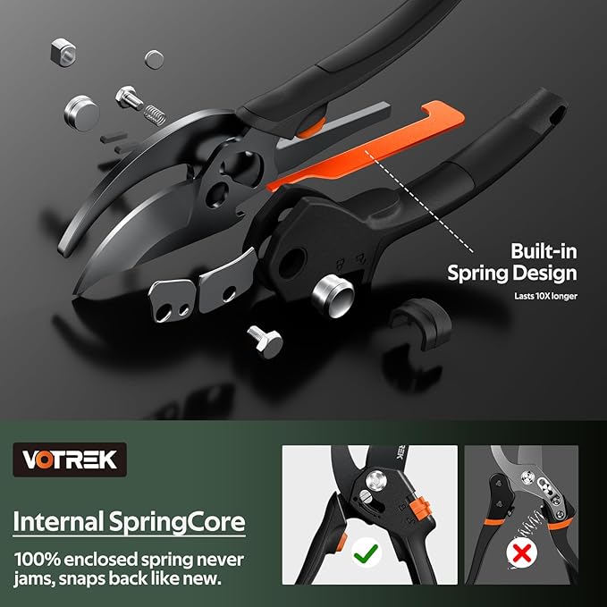 VOTREK® Pruning Shears for Gardening, [Patented Stepless Handle Opening] - Plant Scissors with Ultra-Sharp SK5 Steel for Weak Hand, Universal Fit for All Hand Sizes, Effortlessly Cuts 1-Inch Branches
