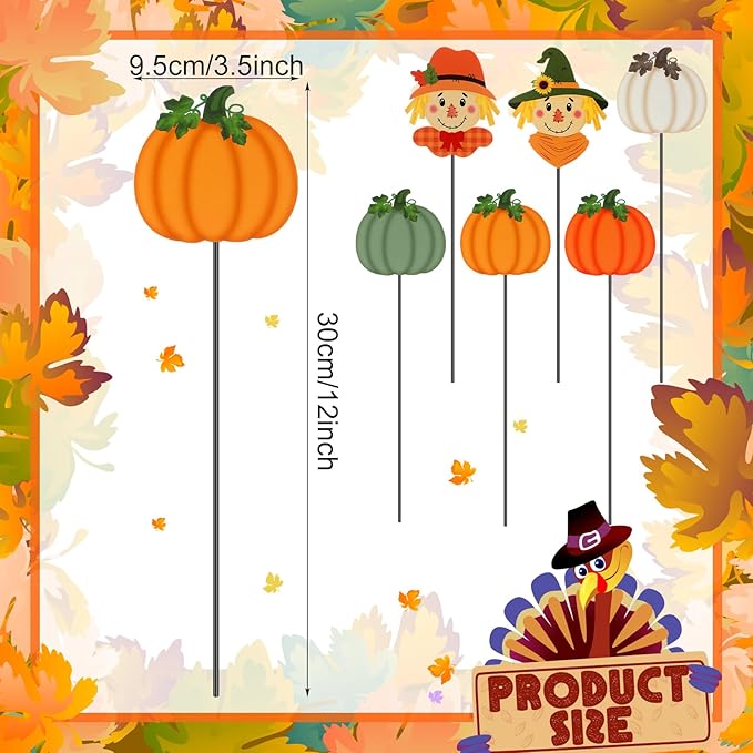 6 Pcs 12'' Thanksgiving Garden Stakes Pumpkin Scarecrow Maple Leaves Fall Metal Yard Sign Yard Stakes Outdoor Thanksgiving Decorations for Planter Lawn Patio Walkway Porch(Cute Style)