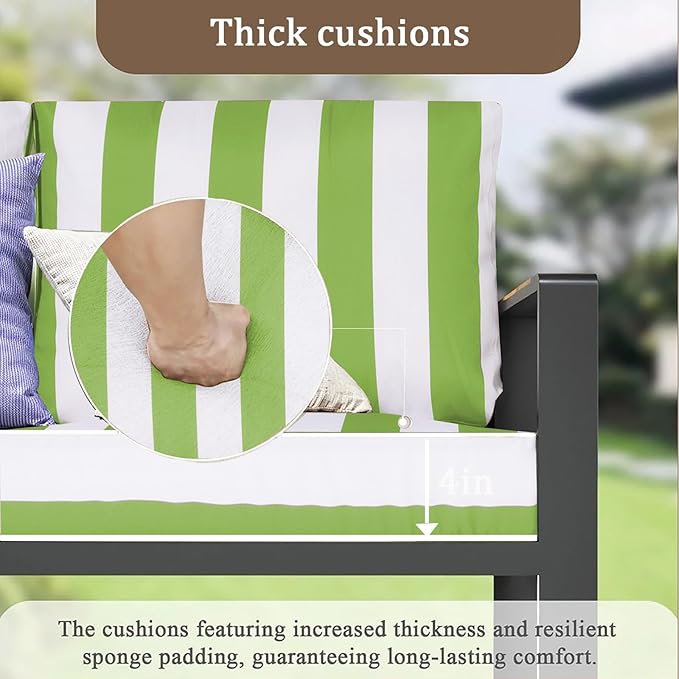 14 Pieces Outdoor Sectional Replacement Cushions for Patio Furniture, 4in Thick Outdoor Sofa Cushions for 6 Seat, Waterproof Deep Seat Couch Patio Cushions Set (Light Green and White)