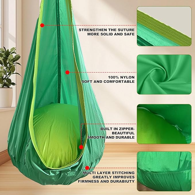 Kids Swing Seat Hammock Chair Indoor Outdoor Hanging Chair for Children,Soft & Safe with High Weight Capacity, Easy Install Perfect for Bedroom, Garden, Playroom (Gray)