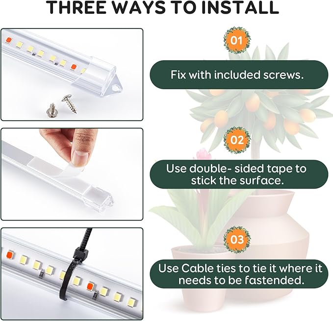 6 Bars Grow Light Strips for Indoor Plants with Auto ON/Off Timer 6/12/18H, 5 Dimmable Levels for Shelves Plant Growing(Pack 2)