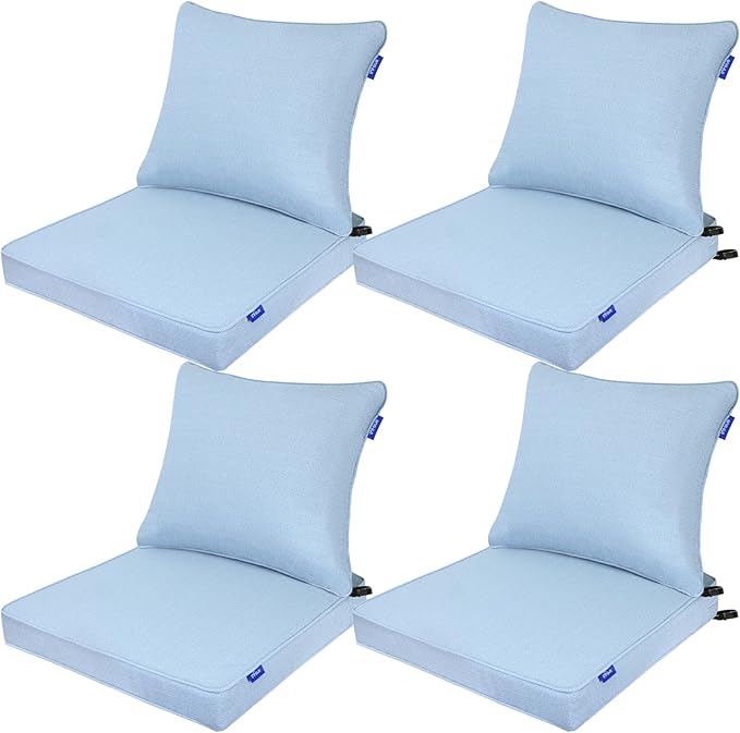 Deep Seat Cushions, Outdoor Cushions, Patio Furniture Cushions, Deep Seat & Back Cushion Patio Cushions for Backyard Couch Sofa Fade Resistant (24x24x4 inches 4 Sets, Light Blue)