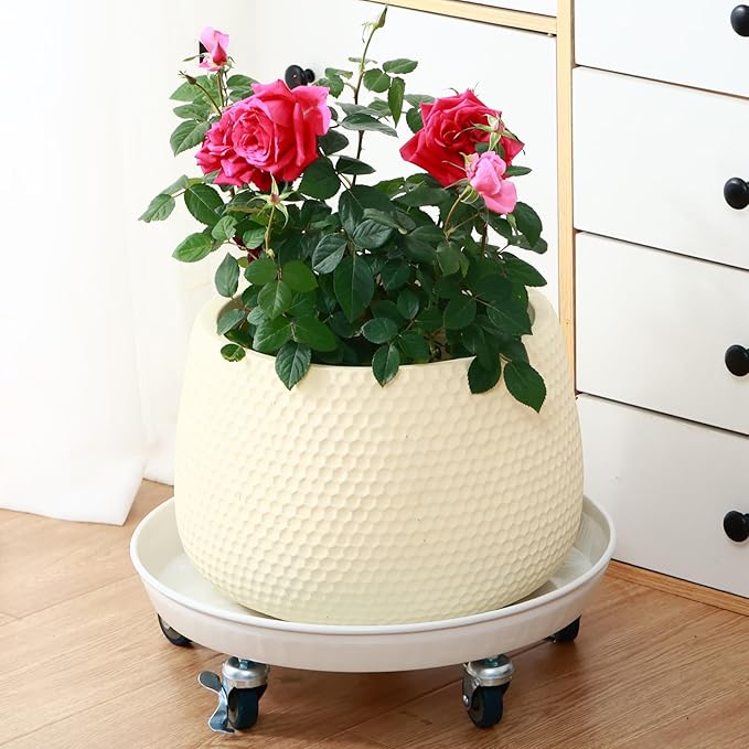 3 Packs 16 inches Metal Plant Caddy with Wheels Extra-large Rolling Plant Stand Heavy-duty Iron Plant Dolly Casters for Indoor Outdoor Flower Pot Mover Roller Coasters
