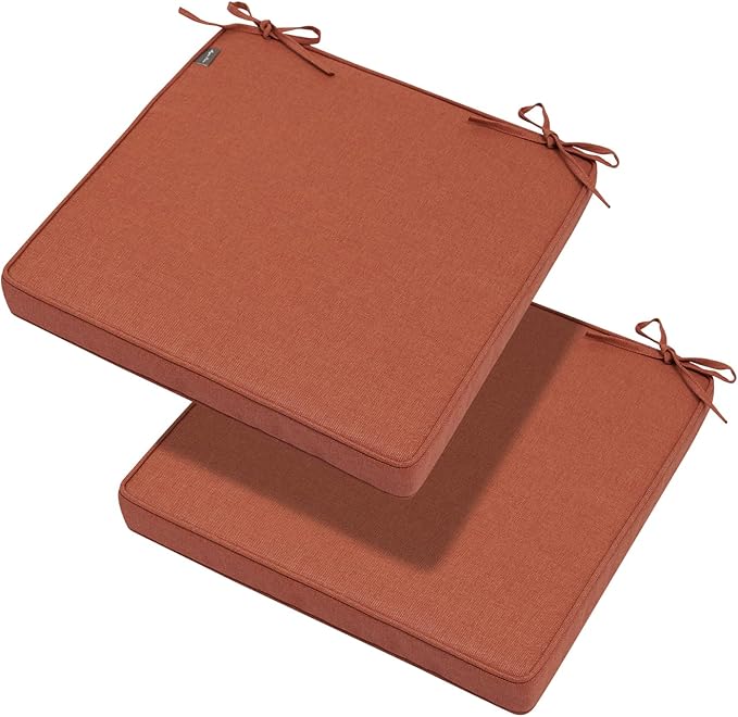 Magpie Fabrics Indoor Outdoor Waterproof Square Chair Cushion, 18" x 18" x 2.5", 2 Pack, Water Resistant Seat Cushions, for Patio Garden Office, Coral