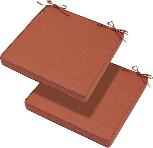 Magpie Fabrics Indoor Outdoor Waterproof Square Chair Cushion, 18" x 18" x 2.5", 2 Pack, Water Resistant Seat Cushions, for Patio Garden Office, Coral