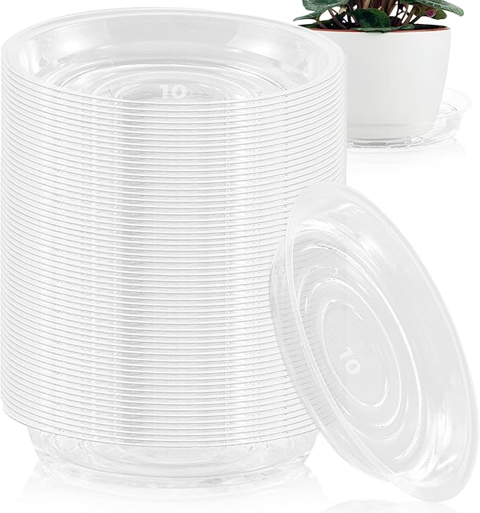 60 Pack 10 Inch Plant Saucer Clear Plant Saucers for Outdoors Plants Drip Trays, Large Pot Saucer No Holes Pot Saucers Planter Trays for Outdoor Plants Bulk Plastic Tray for Flower Pots, Snack Storage