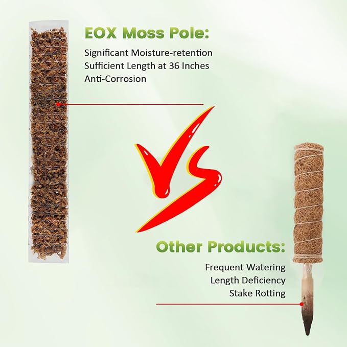 EOX 2 Pcs 36 Inch Plastic Moss Pole for Monstera, Large D Shaped Poles for Climbing Plants Work with Sphagnum Moss, 70 Inch Plant Stake Set of 2, Garden Ties