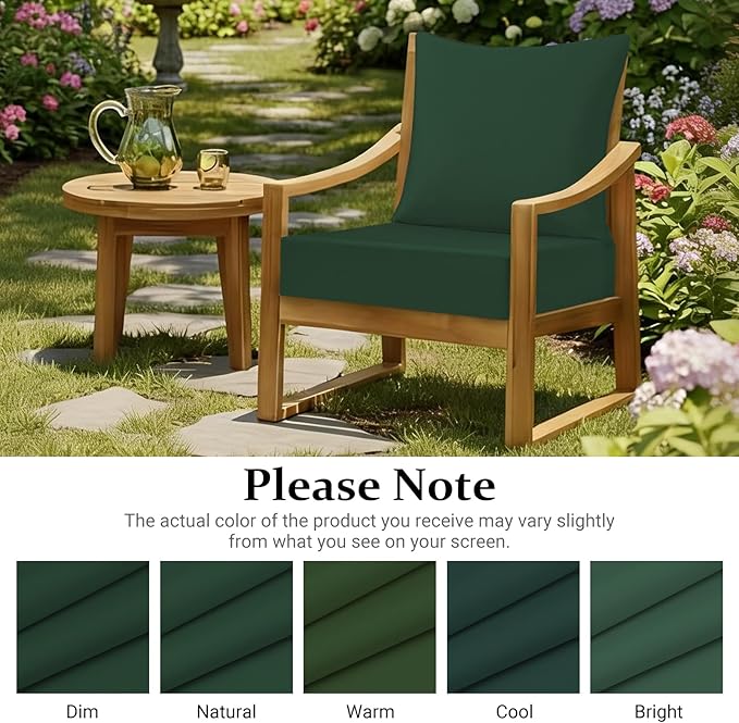 downluxe 22x22 Outdoor Chair Cushions, Waterproof Fade Resistant Patio Furniture Cushions with Handle & Removable Cover, Deep Seat Outdoor Cushions for Sofa, Couch and Patio Chairs, Forest Green