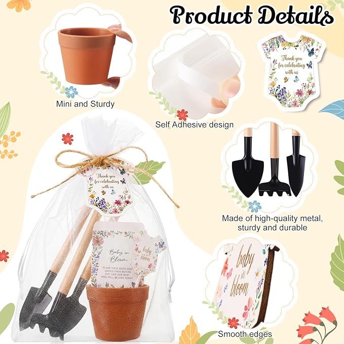 Amyhill 48 Sets Baby in Bloom Baby Shower Favors - Mini Succulent Pots, Seed Packets, Gardening Tools, Organza Bags for Guests Gender Reveal Birthday Party Gifts(Terracotta)
