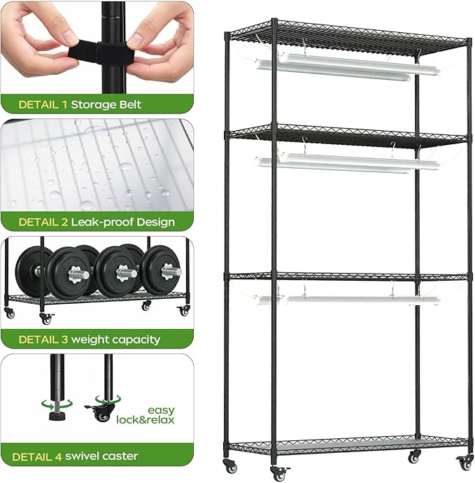 Plant Stand with Grow Lights, 4-Tier Plant Shelf, 6 Sets 3-Color LED Grow Light with Timer, Wide Plant Rack for Indoor Gardening, Seed Starting, Herbs & Flowers, 36" W x 14" D x 63" H