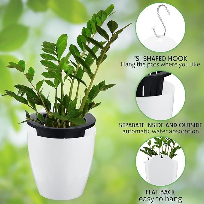 Dandat 20 Pack 4.3 Inch Wall Planter Self Watering Plastic Wall Pot Self Watering Planters Wall Mounted Herb Planter Indoor Flower Pots with Absorbent Cotton Ropes and Hooks for Garden Herbs Plants