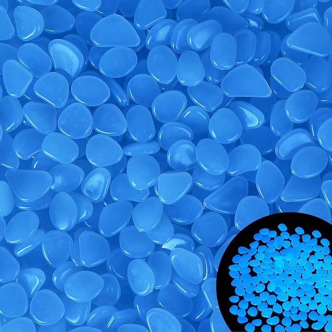 Kaiyuan Dynasty 100Pcs 15-20mm Glow in The Dark Stones Blue Glow Stones Glowing Rocks Luminous Pebbles for Outdoor Decor,Garden Yard,Walkway,Pathway