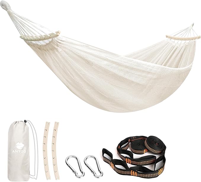 Anyoo Breathable Fabric Hammock with Spreader Bar - Portable Up to 450lbs for Garden, Outdoor/Indoor Patio, Backyard