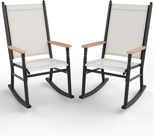 Shintenchi 2 Pcs Outdoor Rocking Chairs Set,Upgraded High Back Patio Rocking Chairs Set,Breathable Textilene Fabric Rocking Chair for Porch,Patio,Garden,Balcony,Creamy White