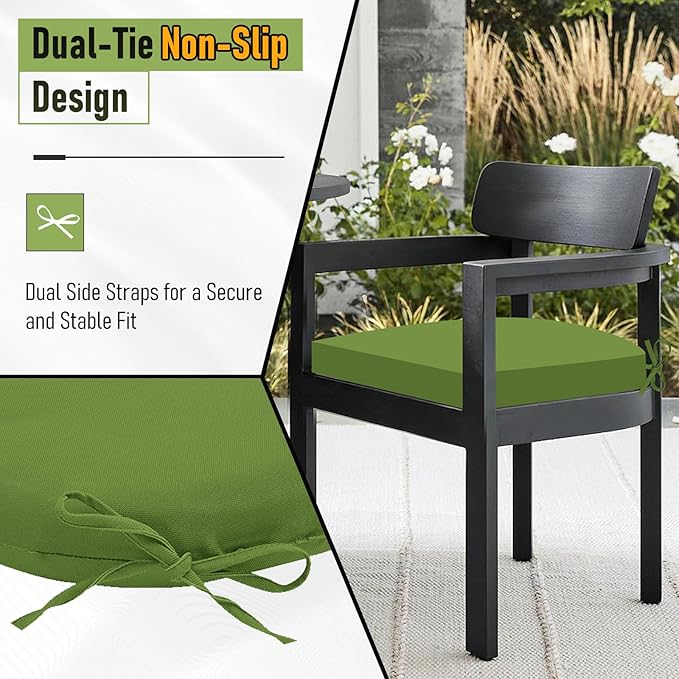 Basic Beyond Outdoor Chair Cushions Set of 4, Outdoor Cushions for Patio Furniture, Water Resistant Patio Chair Cushions with 2 Ties, 17x16x2, Grass Green