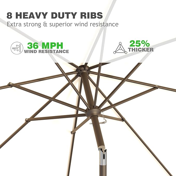 AreShark 9 FT Patio Umbrella for Outdoor, Outdoor Umbrella with Push Button Tilt and Crank, Outdoor Patio Umbrellas with 8 Sturdy Ribs for Market, Garden, Deck, Backyard, Pool (Warm White)