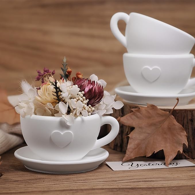 Wehous Tea Cup and Saucer Shape Silicone Mold Set, Creative Resin Container Storage Jar Coaster Tray, Jewelry Trinket Holder Epoxy Resin Concrete Mold for Table Home Decoration