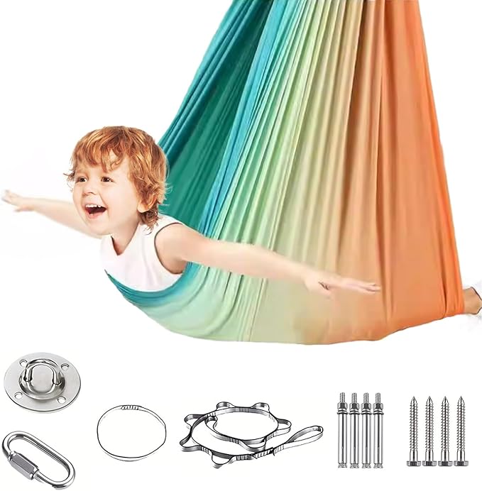 Sensory Swing Chairs for Kids, Indoor & Outdoor Hanging Therapy Cuddle Hammock Swing Seats for Child Teens with Autism, ADHD, Aspergers, Sensory Integration (Colorful(Hammock))