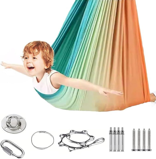 Sensory Swing Chairs for Kids, Indoor & Outdoor Hanging Therapy Cuddle Hammock Swing Seats for Child Teens with Autism, ADHD, Aspergers, Sensory Integration (Colorful(Hammock))