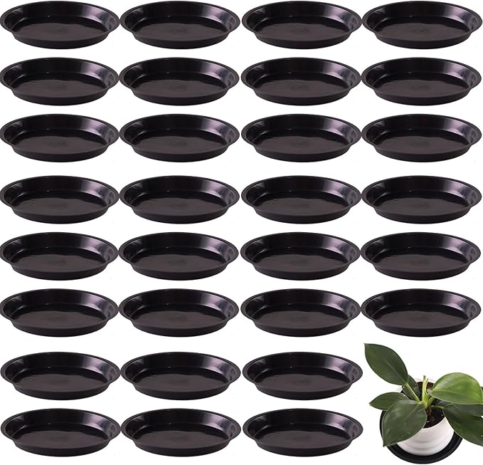30 Pack Plant Saucer 6 Inches Plant Trays for Pots Plastic Round Drip Trays Flower Pot Saucers Black Planter Water Tray Plant Drainage Tray, Black