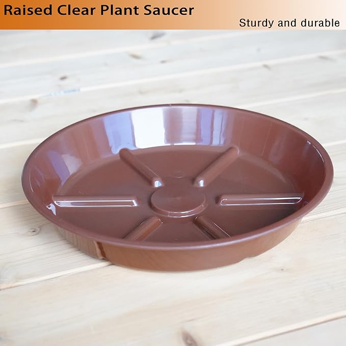 Plant Saucer Pot Tray 8 inch, 6 Packs Flower Planter Saucers, Heavy Drainage Tray for Indoors No Holes, Plastic Plant Saucers Water Catcher for Pots Base, Chocolate