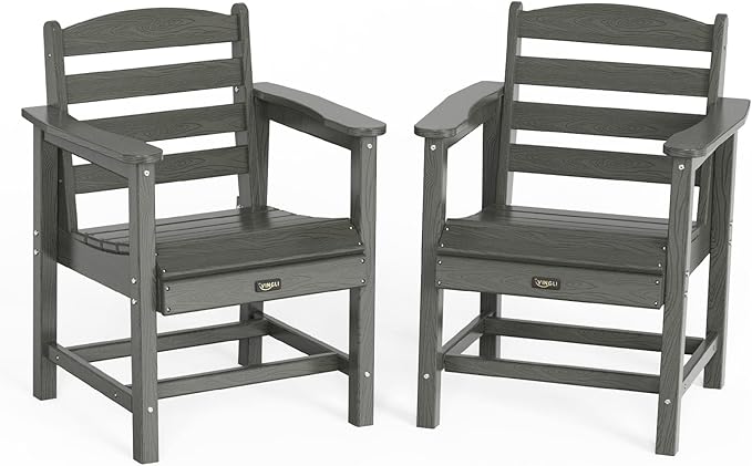 VINGLI Outdoor Dining Chairs Set of 2, HDPE Patio Chairs All-Weather Durable Garden Seating for Yard, Deck, Porch (Grey, 2 PCS)