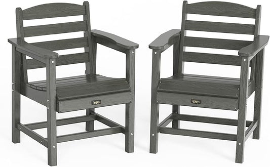 VINGLI Outdoor Dining Chairs Set of 2, HDPE Patio Chairs All-Weather Durable Garden Seating for Yard, Deck, Porch (Grey, 2 PCS)