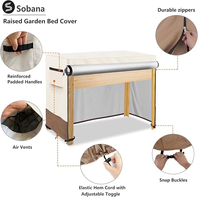 Outdoor Raised Garden Bed Winter Cover with Split Zipper,Waterproof Heavy Duty Cover for 48 x 24 x 30 inch Elevated Wood Planter Box Stand(Beige,Covers only)