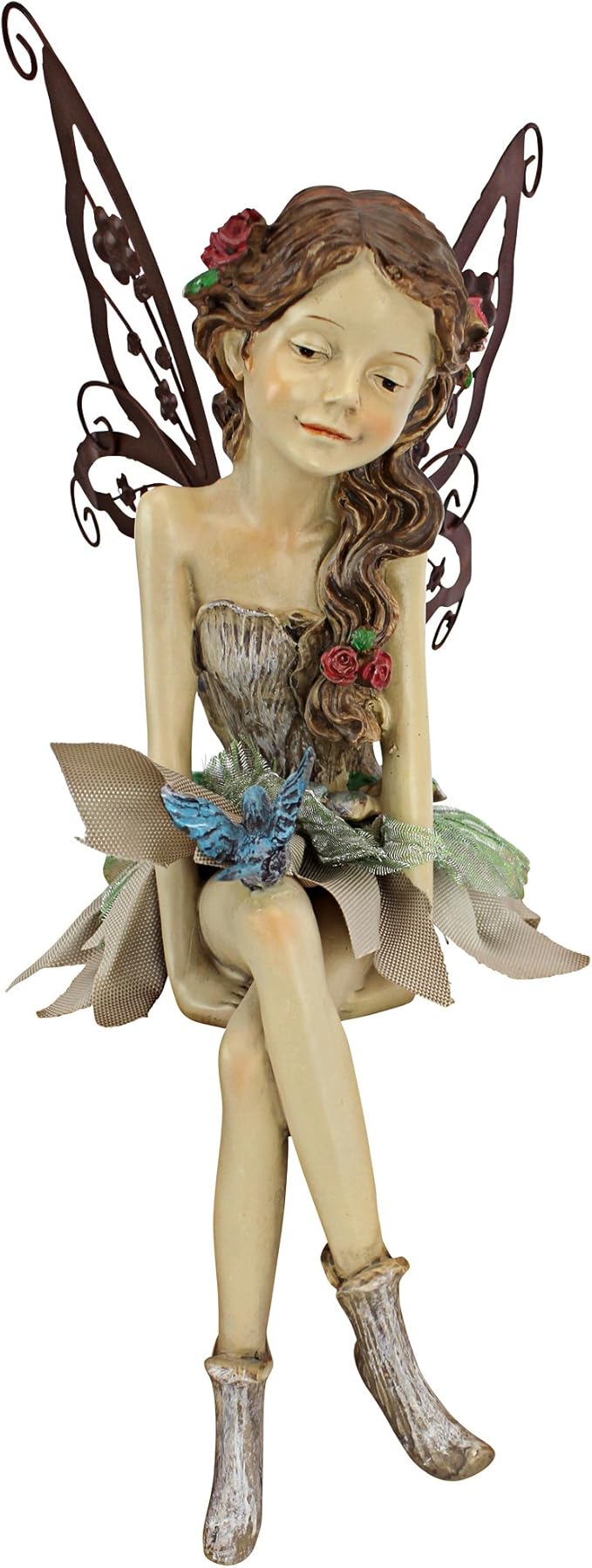 Design Toscano Fannie the Garden Fairy Indoor/Outdoor Shelf Sitting Statue, 12 Inch Tall, Cast Stone Resin, Full Color Finish