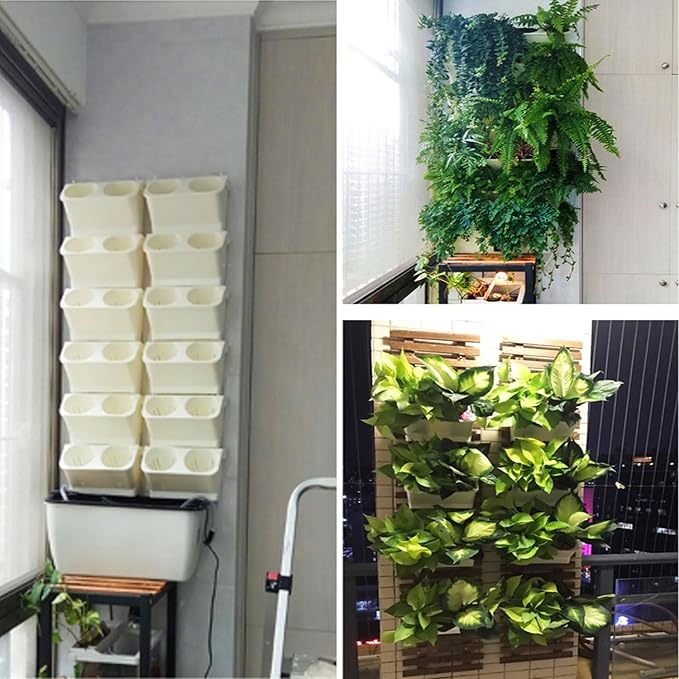 Vertical Wall Planter Stackable Wall Planter Garden Self Watering Wall-Mounted Planter Plant Flower Pot Holder for Indoor Outdoor Wall Plants Vegetables Decoration(Dark Green)