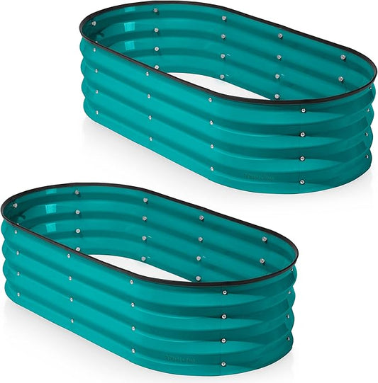 Plant & Plot Galvanized Raised Garden Beds Outdoor // 4×2×1 ft (2-Pack) Planter Raised Beds for Gardening, Vegetables, Flowers (Turquoise) // Large Metal Garden Box