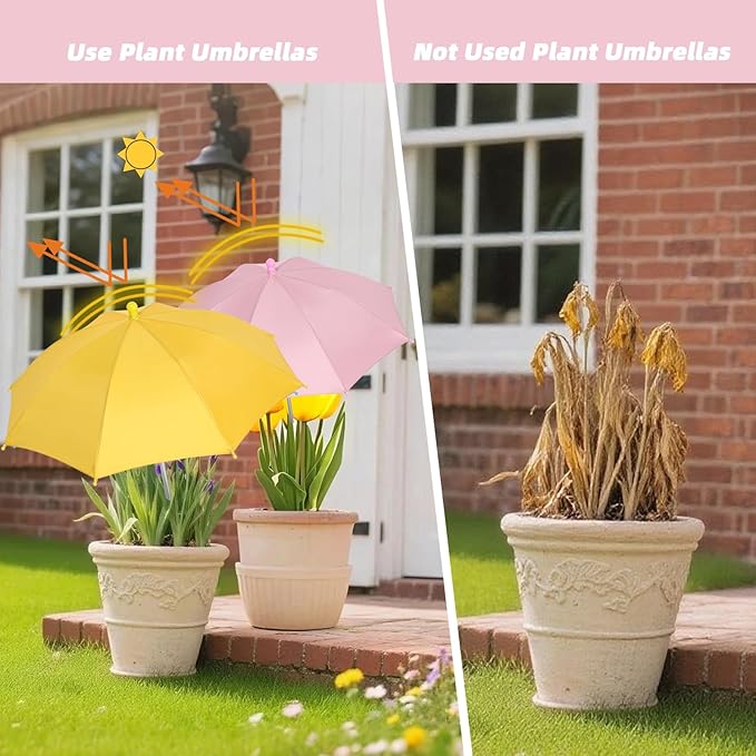 Plant Umbrellas for Outdoor Plants, Garden Umbrella Shade for Potted Plants, Sun Shade Cover for Garden Bed, Upgraded Small Plant Umbrella 21'' Diameter Adjustable Height 2 Pack Pink Yellow